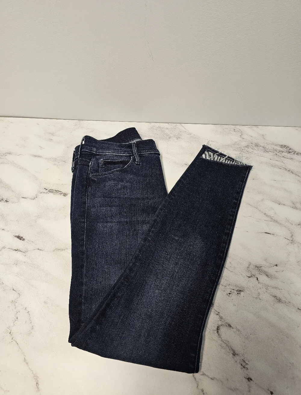 MOTHER Stunner Zip Ankle Fray High Rise Skinny Dark Blue‎ Jeans 28 Preowned